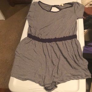 Navy blue and white striped romper